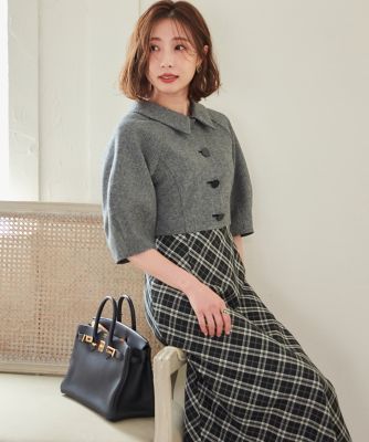 ＜Maglie le cassetto  (Women)＞《Ｍ　Ｍａｇｌｉｅ　ｌｅ　ｃａｓｓｅｔｔｏ×冨張愛》品あり衿の美人映えチェックワンピース（５１３３１２１２２４）