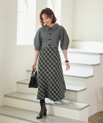 大きいサイズ》品あり衿の美人映えチェックワンピース《M