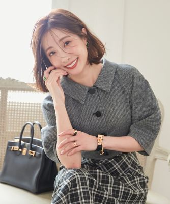 大きいサイズ》品あり衿の美人映えチェックワンピース《M