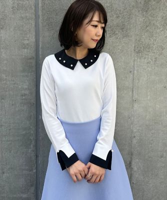 ＜Maglie le cassetto L (Women/大きいサイズ)＞《大きいサイズ》衿付き配色ニット（５１３３１７０８０９）