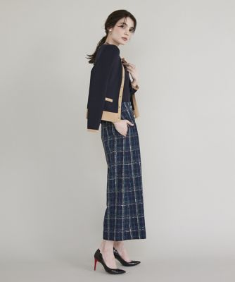 【Maglie le cassetto】配色ジャガードワンピース　パールボタン Maglie le cassetto】配色ジャガードワンピース パールボタン
