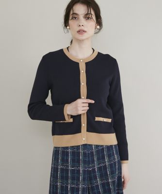 【Maglie le cassetto】配色ジャガードワンピース　パールボタン Maglie le cassetto】配色ジャガードワンピース パールボタン