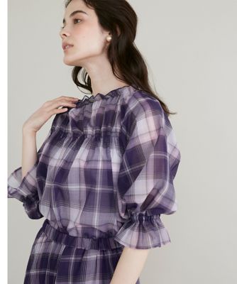 新品 シアー チェック ブラウス ブルー シアーチェックブラウス | hLM（エイチエルエム） ｜【公式】通販mix