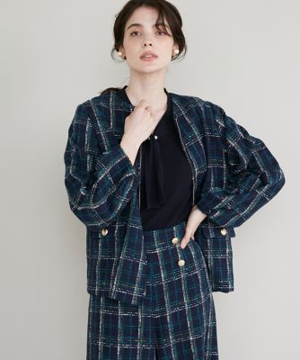 ＜Maglie le cassetto L (Women/大きいサイズ)＞《大きいサイズ》ブラックウォッチ風ツイードジャケット（５１３４１４４８０４）