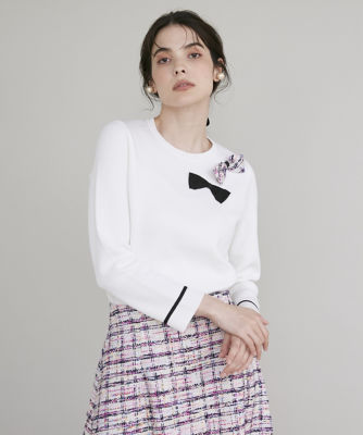 ＜Maglie le cassetto L (Women/大きいサイズ)＞《大きいサイズ》リボン付き配色ニット（５１３４１７０８２５）