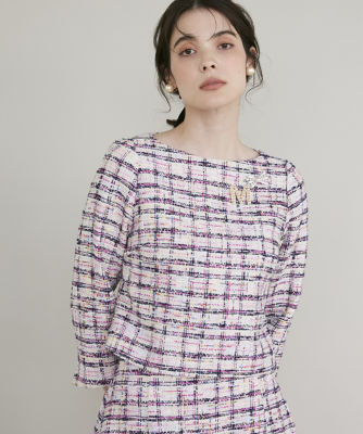 ＜Maglie le cassetto L (Women/大きいサイズ)＞《大きいサイズ》ファンシーツイードブラウス《Ｍ　Ｍａｇｌｉｅ　ｌｅ　ｃａｓｓｅｔｔｏ》（５１３４１８２５０７）
