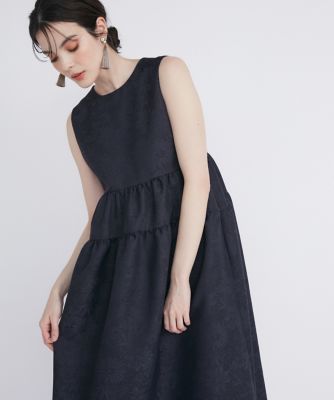 完売❤️新品archivio ワンピース 38❤️堀真珠着用 大きいサイズ》フラワージャガードティアードワンピース《M