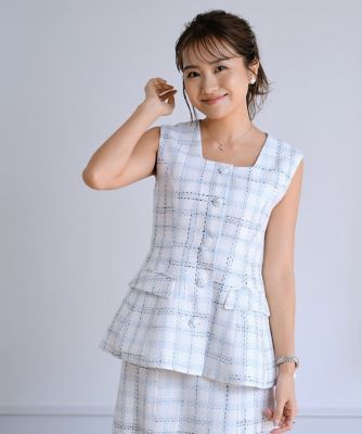 曽田茉莉江コラボ》“涼しげ”華やぎツイードジレブラウス