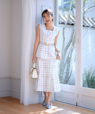 《大きいサイズ》切り替えギャザー“映え”ツイードスカート《曽田茉莉江コラボ》（５１４２１５２８１３）