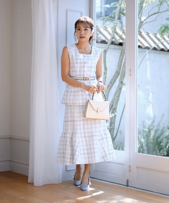 《大きいサイズ》切り替えギャザー“映え”ツイードスカート《曽田茉莉江コラボ》（５１４２１５２８１３）