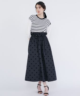 《大きいサイズ》ドットフロッキー　ドロストスカート（５１４２１５２８１６）