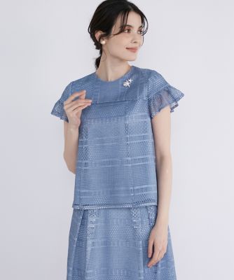 ＜Maglie le cassetto  (Women)＞デニム風プリントレースブラウス（５１４２１８２３０１）