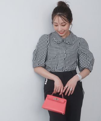 《大きいサイズ》甘モードなスカラップチェックブラウス《Ｍ　Ｍａｇｌｉｅ　ｌｅ　ｃａｓｓｅｔｔｏ×冨張愛》（５１４２１８２５０６）