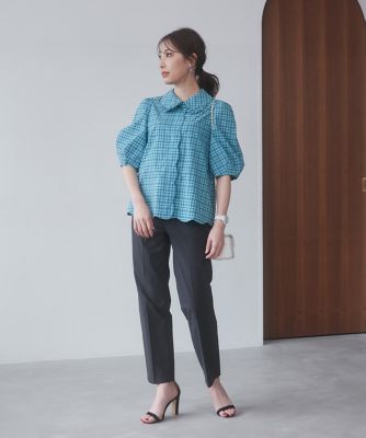 《大きいサイズ》甘モードなスカラップチェックブラウス　《Ｍ　Ｍａｇｌｉｅ　ｌｅ　ｃａｓｓｅｔｔｏ×冨張愛》（５１４２１８２５０７）