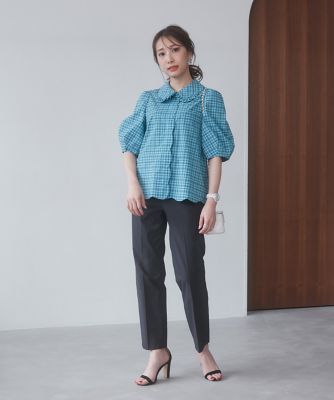 《大きいサイズ》甘モードなスカラップチェックブラウス　《Ｍ　Ｍａｇｌｉｅ　ｌｅ　ｃａｓｓｅｔｔｏ×冨張愛》（５１４２１８２５０７）