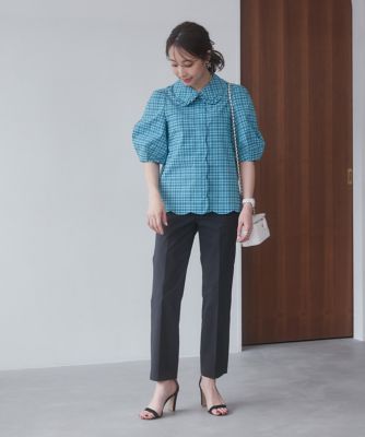 《大きいサイズ》甘モードなスカラップチェックブラウス　《Ｍ　Ｍａｇｌｉｅ　ｌｅ　ｃａｓｓｅｔｔｏ×冨張愛》（５１４２１８２５０７）
