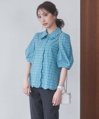 《大きいサイズ》甘モードなスカラップチェックブラウス　《Ｍ　Ｍａｇｌｉｅ　ｌｅ　ｃａｓｓｅｔｔｏ×冨張愛》（５１４２１８２５０７）