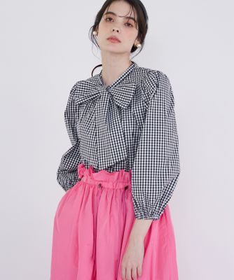 ＜Maglie le cassetto L (Women/大きいサイズ)＞《大きいサイズ》ビッグボウタイギンガムブラウス（５１４２１８２８０３）