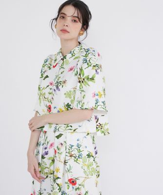 《大きいサイズ》ボタニカル柄ショートブラウス（５１４２１８２８０４）