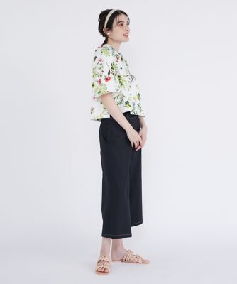 《大きいサイズ》ボタニカル柄ショートブラウス（５１４２１８２８０４）