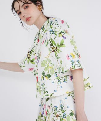 《大きいサイズ》ボタニカル柄ショートブラウス（５１４２１８２８０４）