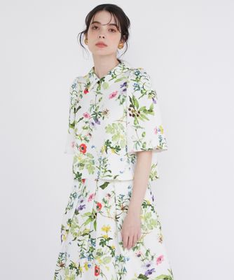 《大きいサイズ》ボタニカル柄ショートブラウス（５１４２１８２８０４）