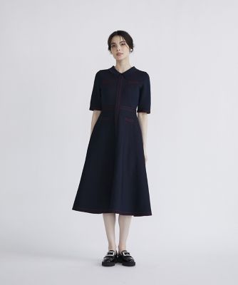 《大きいサイズ》ステッチポロ衿ニットワンピース《Ｍ　Ｍａｇｌｉｅ　ｌｅ　ｃａｓｓｅｔｔｏ》（５１４３１７２５０１）