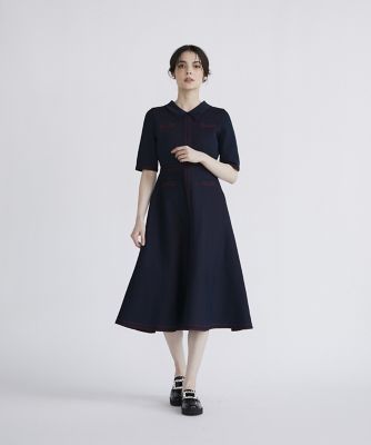《大きいサイズ》ステッチポロ衿ニットワンピース《Ｍ　Ｍａｇｌｉｅ　ｌｅ　ｃａｓｓｅｔｔｏ》（５１４３１７２５０１）