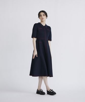 《大きいサイズ》ステッチポロ衿ニットワンピース《Ｍ　Ｍａｇｌｉｅ　ｌｅ　ｃａｓｓｅｔｔｏ》（５１４３１７２５０１）