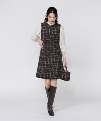 美品◆45R コットンツイードワンピース フランドル45周年限定コレクション》リントンツイードワンピース《M