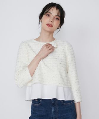 Maglie le cassetto L (Women/大きいサイズ)/マーリエ ル カセット L 《大きいサイズ》ラメスパンコールツイードブラウス《M Maglie le cassetto》(5150182501)