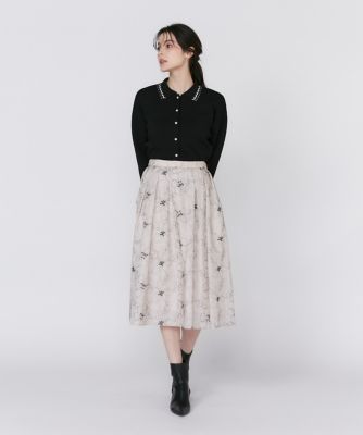 《大きいサイズ》ラインフラワー刺繍スカート（５１５１１５２８１３）
