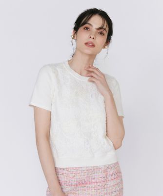 ＜Maglie le cassetto L (Women/大きいサイズ)＞《大きいサイズ》３Ｄ刺繍レースプルオーバー《Ｍａｇｌｉｅ　Ｗｈｉｔｅ》（５１５１１７０１１２）