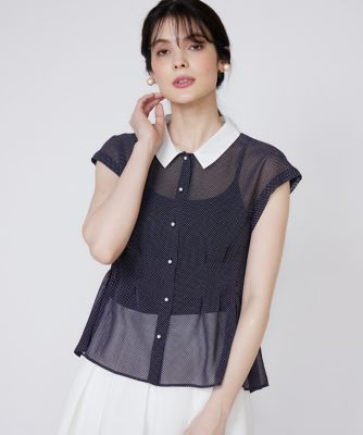 衿配色シアードットブラウス（5152182013） | Maglie le 