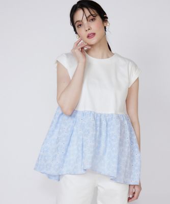 【SALE】Maglie le cassetto (Women)/マーリエ ル カセット 刺繍レースドッキングカットソー(5152190007) 63サックス トップス【三越伊勢丹/公式】