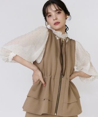 S59: ayumamaページ ビジュー付き白花フリルベストホワイト S59: ayumamaページ ビジュー付き白花フリルベストホワイト S59