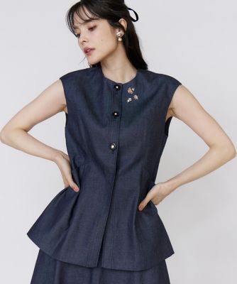 ＜Maglie le cassetto  (Women)＞《美人百花９月号掲載》《フランドル４５周年限定コレクション》シアードッキングデニムジレ《Ｍ　Ｍａｇｌｉｅ　ｌｅ　ｃａｓｓｅｔｔｏ》（５１５３