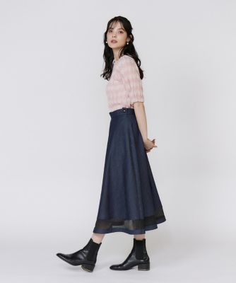 【リップル洋品店】巻きスカート（ブルー） 大きいサイズ 巻きスカート風ベルト付スカート（ゆったりヒップ