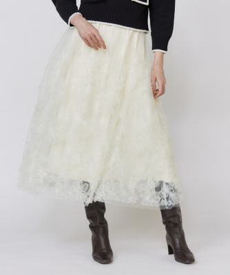 ＜Maglie le cassetto  (Women)＞手描き花刺繍チュールスカート（５１５３１５２００７）