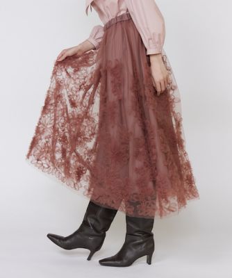 手描き花刺繍チュールスカート（5153152007） | Maglie le