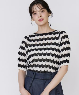 ＜Maglie le cassetto  (Women)＞透かしボーダーニット（５１５３１７０００２）