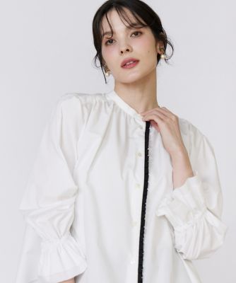 ＜Maglie le cassetto  (Women)＞配色フリルショート丈ブラウス（５１５３１８２００９）
