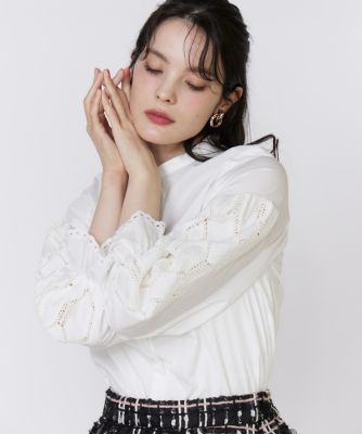 ✨美品 キャピタル ノースリーブ タックレースドッキングブラウス リネン混 1 ✨美品 キャピタル ノースリーブ タックレースドッキング
