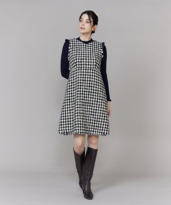 大きいサイズ》Vネック千鳥柄ワンピース（5154121820