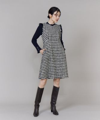 大きいサイズ》Vネック千鳥柄ワンピース（5154121820