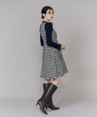 大きいサイズ》Vネック千鳥柄ワンピース（5154121820