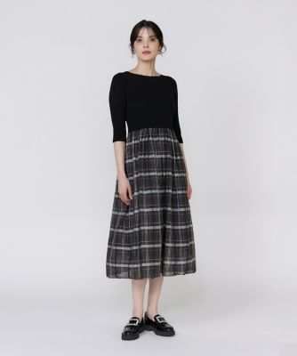 シアーチェックドッキングニットワンピース（5154172005