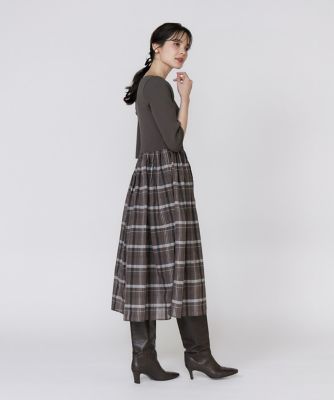 Maglie le cassetto シアーチェックドッキングニットワンピース シアーチェックドッキングニットワンピース｜Maglie le cassetto