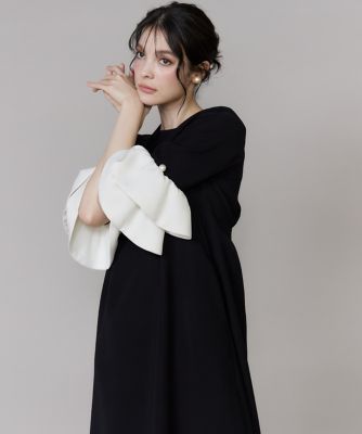 ＜Maglie le cassetto  (Women)＞《Ｍ　Ｍａｇｌｉｅ　ｌｅ　ｃａｓｓｅｔｔｏ》袖フリルフレアワンピース（５１６０１２１２２８）