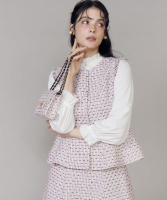 ＜Maglie le cassetto  (Women)＞《Ｍ　Ｍａｇｌｉｅ　ｌｅ　ｃａｓｓｅｔｔｏ》フリンジツイードジレ（５１６０１４１２０３）